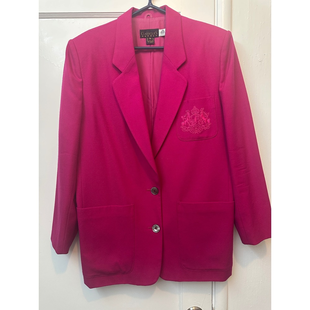 Classiques Entier Vintage Magenta Pink 100% Wool Crest Blazer Jacket Japan M